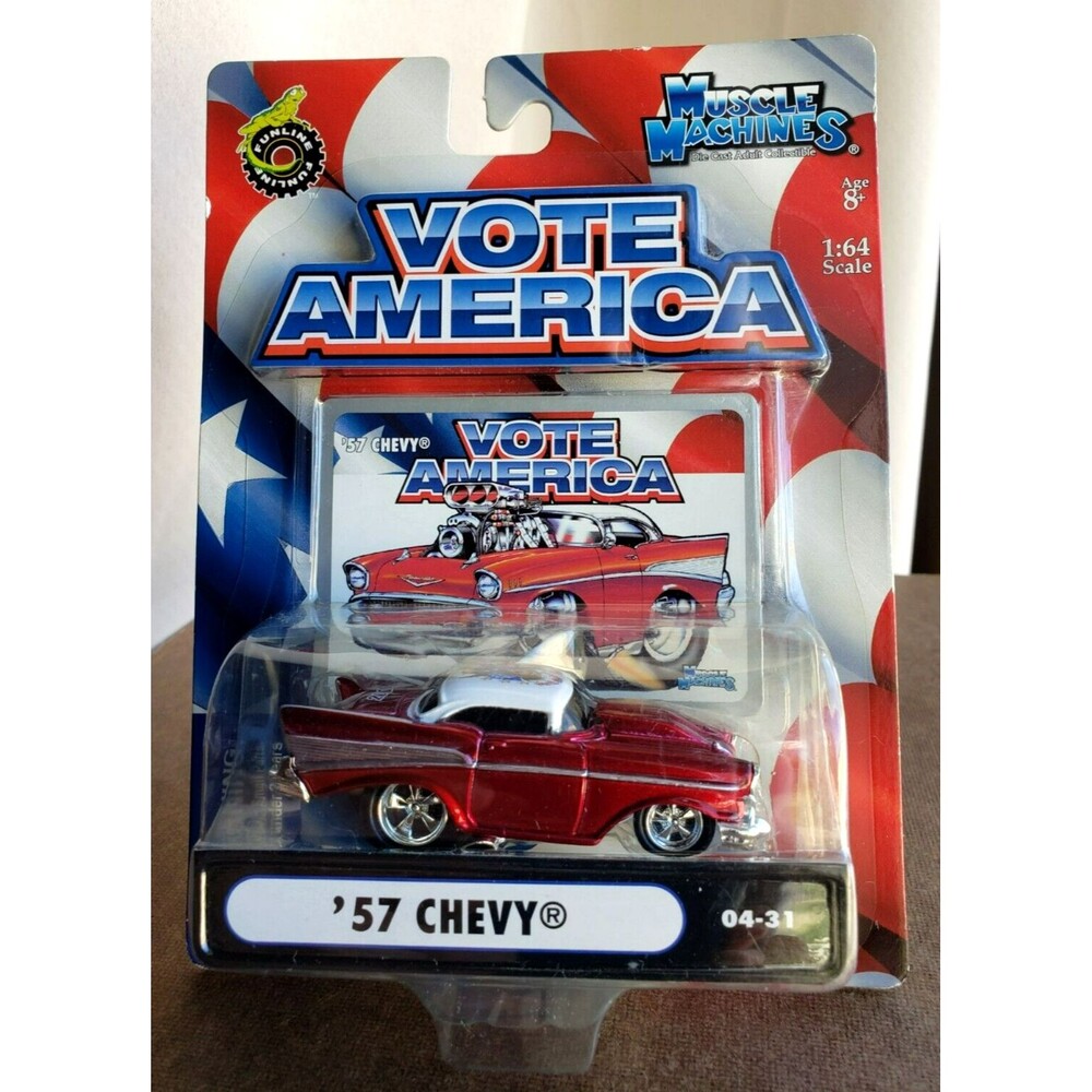 2004 Funline Muscle Machines 1957 CHEVY Vote America Series Red White 1/64 04-31
